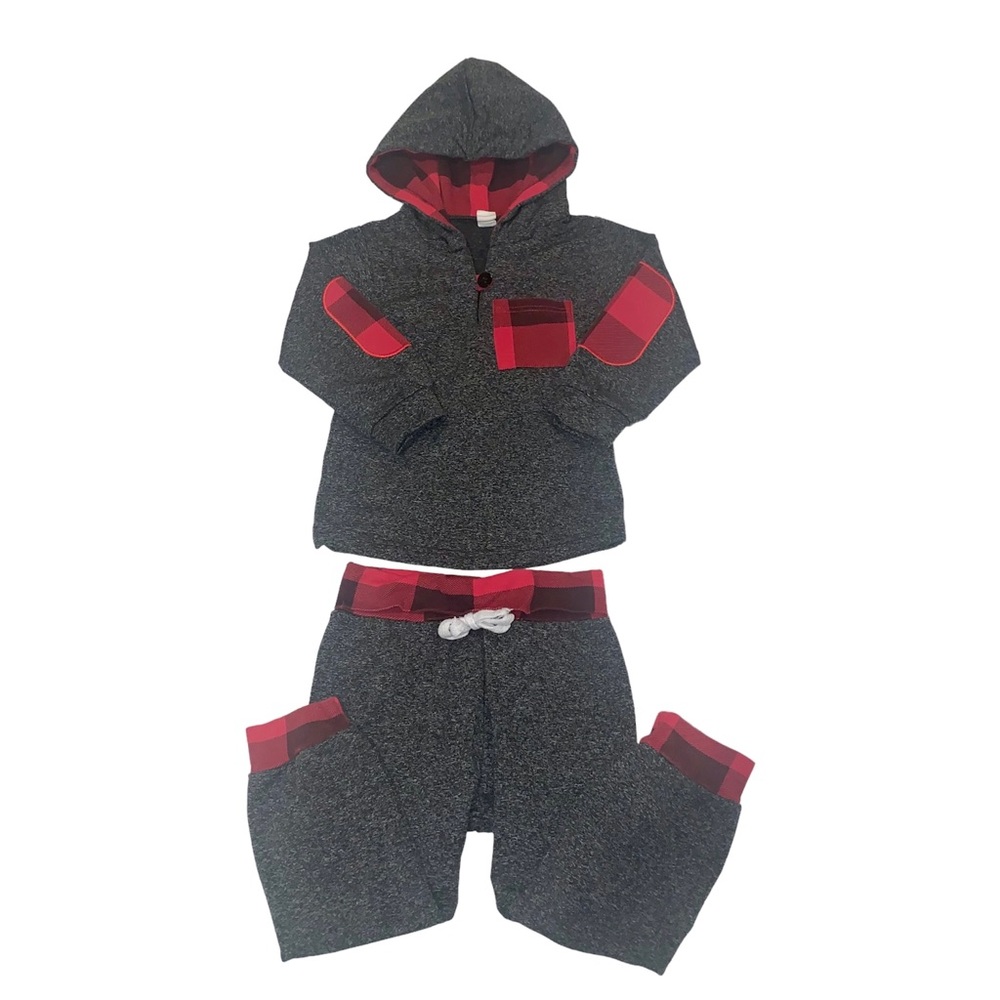 2 FOR $15 Toddler 2 Pc Long Sleeve Plaid Pocket Hoodie Tops+Pants Jogger